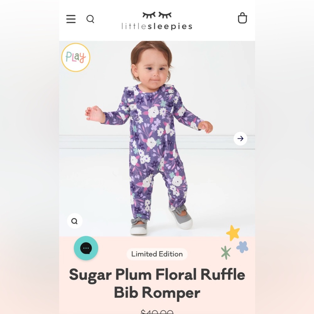 Little Sleepies Sugar Plum Floral Ruffle Bib Romper